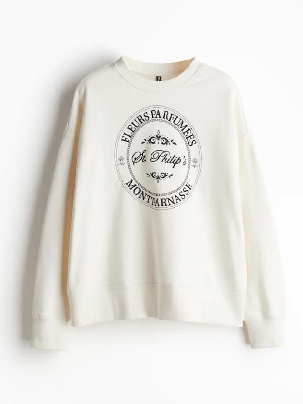 H&M Women's Oversized Sweatshirt With Motif. Size XS. Cream.